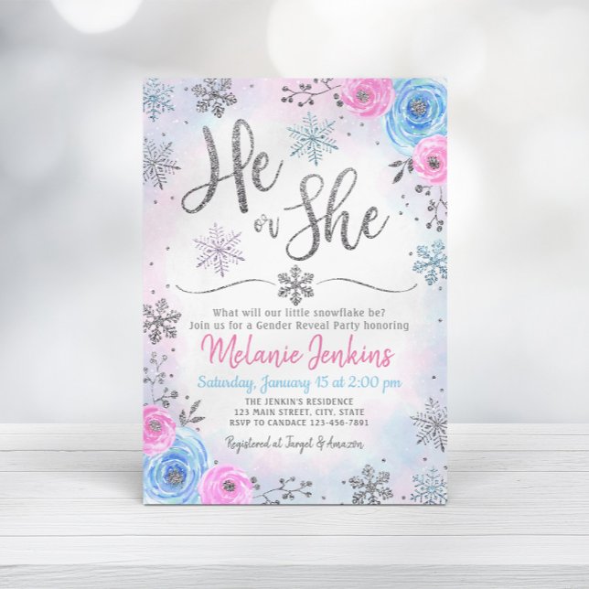 Winter Wonderland Snowflake Gender Reveal Invite (Creator Uploaded)