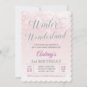 Winter Wonderland Snowflake Girl Birthday Party Invitation