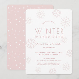 Winter Wonderland Snowflake Girl Pink Birthday Invitation