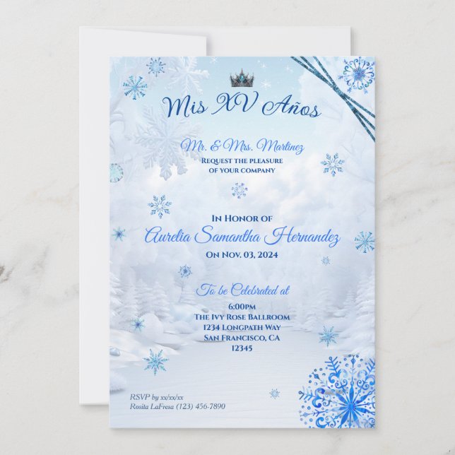 Winter Wonderland Snowflake Quinceañera Invitation (Front)