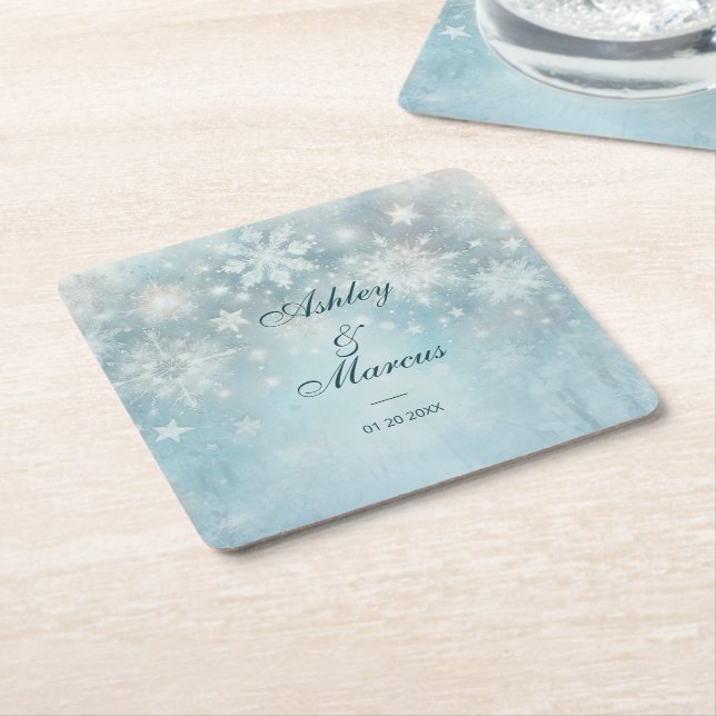 Winter Wonderland Snowflake Square Paper Coaster (Angled)