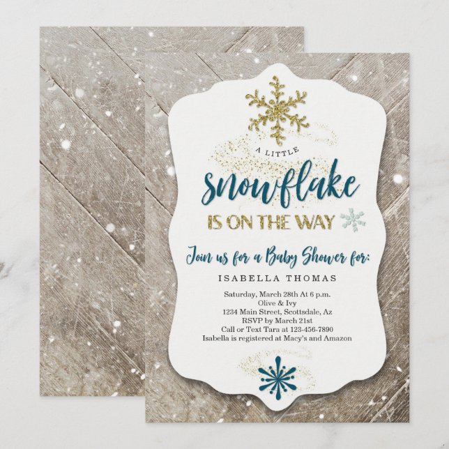 Winter Wonderland Snowflake Theme Boy Baby Shower Invitation (Front/Back)