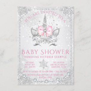 Winter Wonderland Snowflake Unicorn Baby Shower Invitation