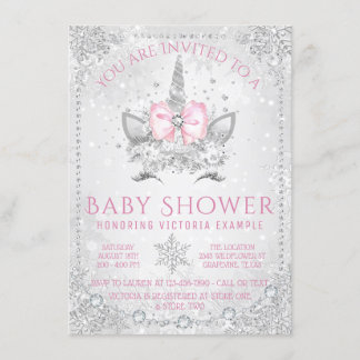 Winter Wonderland Snowflake Unicorn Baby Shower Invitation