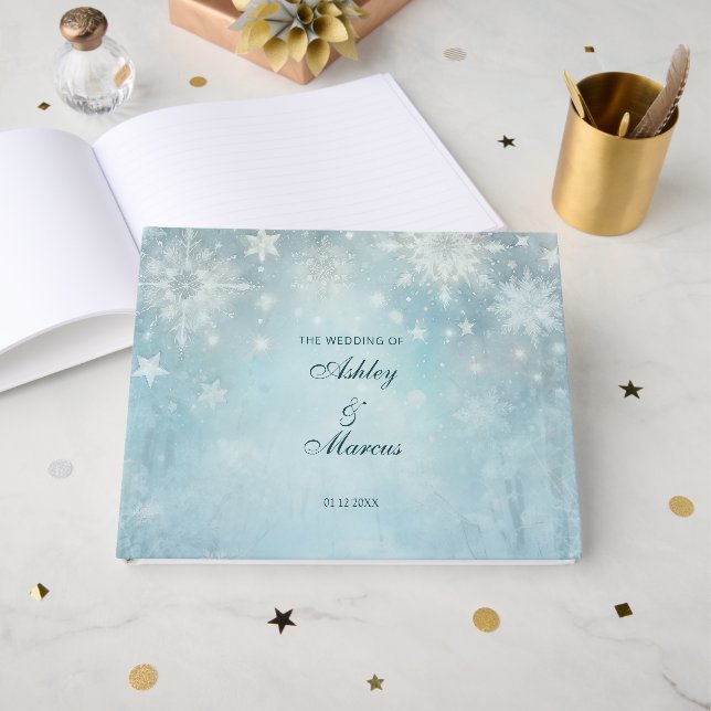 Winter Wonderland Snowflake  Wedding Guest Book (Front Open)