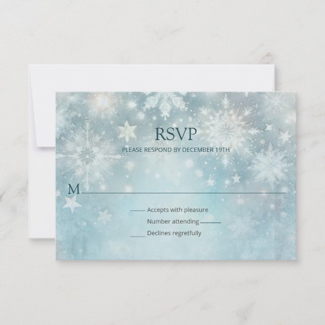 Winter Wonderland Snowflake Wedding RSVP (Front)