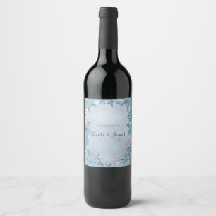 Winter Wonderland Snowflakes Blue Elegant Wine Label