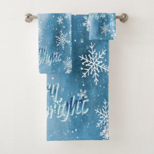 Winter Wonderland,Snowflakes Blue Holiday Bath Towel Set