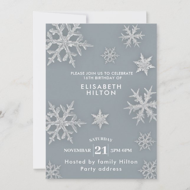 Winter wonderland snowflakes dress sweet sixteen  invitation (Front)