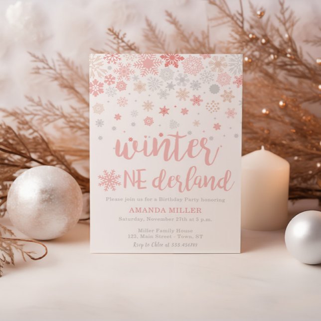 Winter wonderland snowflakes girl 1st birthday invitation (Creator Uploaded)