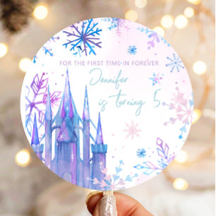 Winter Wonderland Snowflakes Girl Snow Birthday Classic Round Sticker