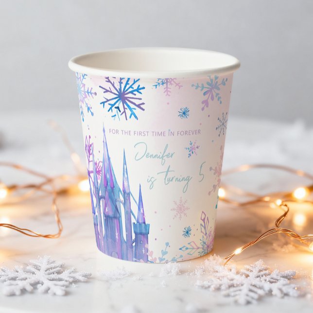 Winter Wonderland Snowflakes Girl Snow Birthday Paper Cups (Creator Uploaded)