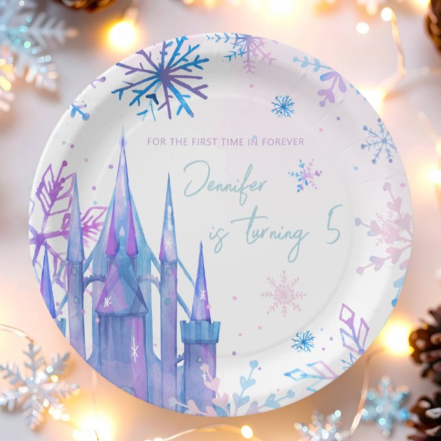 Winter Wonderland Snowflakes Girl Snow Birthday Paper Plate (Creator Uploaded)