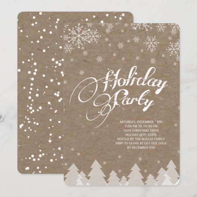 Winter Wonderland Snowflakes Holiday Party Invite (Front/Back)