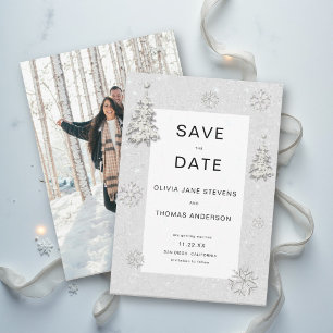 Winter Wonderland Snowflakes Modern Photo Wedding Save The Date