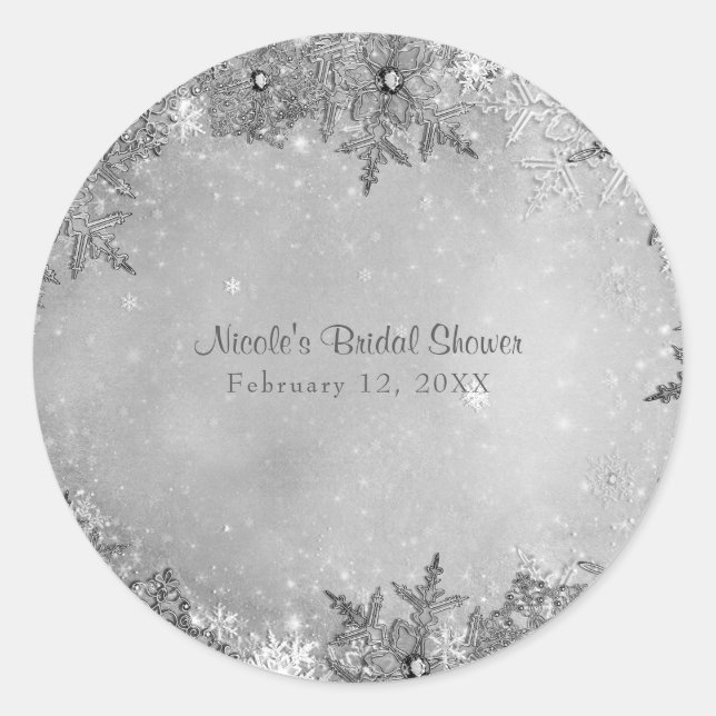 Winter Wonderland Snowflakes Pure Silver Elegant Classic Round Sticker (Front)