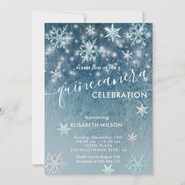 Winter wonderland snowflakes  Quinceañera  Invitation (Front)