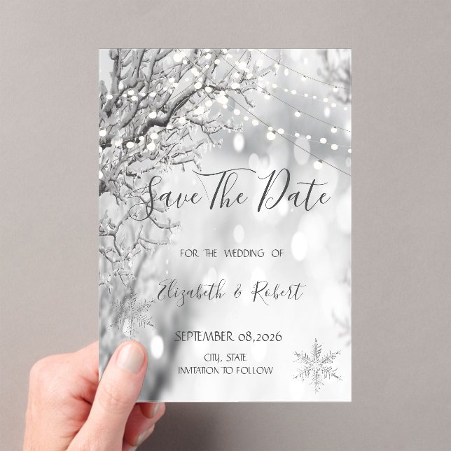 Winter Wonderland, Snowflakes Save The Date Acrylic Invitations (Insitu (Handheld))
