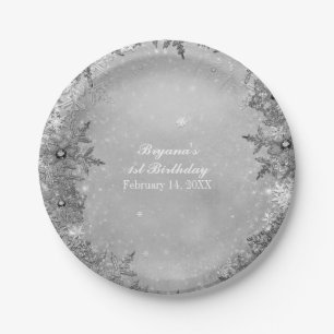 Winter Wonderland Snowflakes Silver Elegant Party Paper Plate