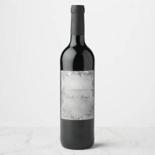 Winter Wonderland Snowflakes Silver Elegant Wine Label
