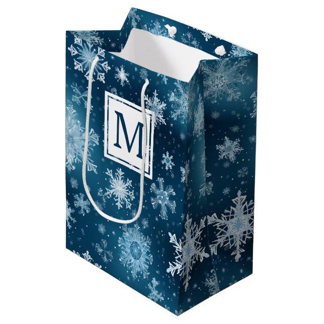 Winter Wonderland Snowflakes Snowfall Blue White Medium Gift Bag (Front Angled)