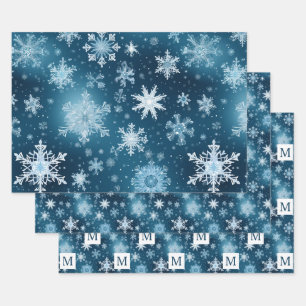 Winter Wonderland Snowflakes Snowfall Blue White Wrapping Paper Sheet