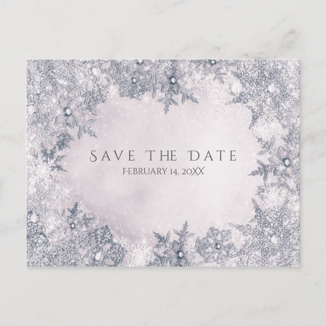 Winter Wonderland Snowflakes White Save the Date Announcement Postcard (Front)