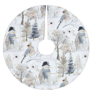 Winter Wonderland Snowman and Bird Pattern Brushed Polyester Tree Skirt