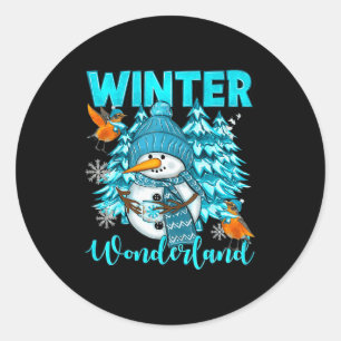 Winter Wonderland Snowman And Snowflakes Cozy Wint Classic Round Sticker