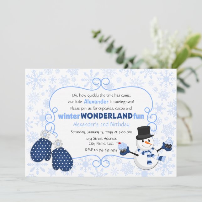 Winter Wonderland Snowman Birthday Invitation (Standing Front)
