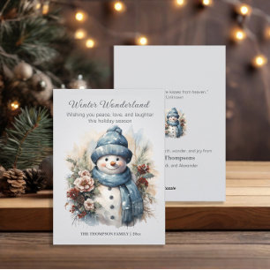 Winter Wonderland Snowman Dusty Blue Holiday Card