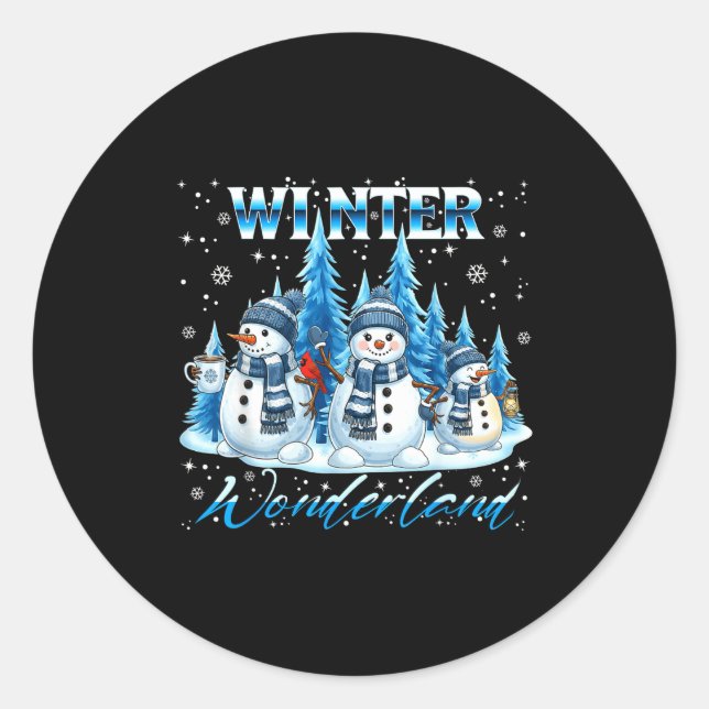 Winter Wonderland Snowman Family Snowflake Cozy Wi Classic Round Sticker (Front)