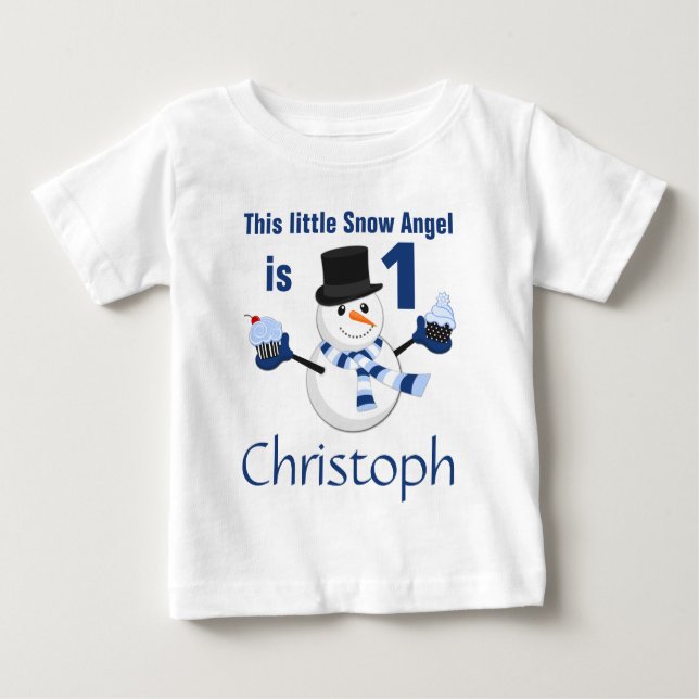 Winter Wonderland Snowman First Birthday Baby T-Shirt (Front)