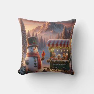 Winter Wonderland Snowman's Hot Chocolate Cart Cushion