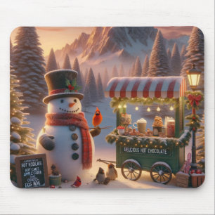 Winter Wonderland Snowman's Hot Chocolate Cart Mouse Pad