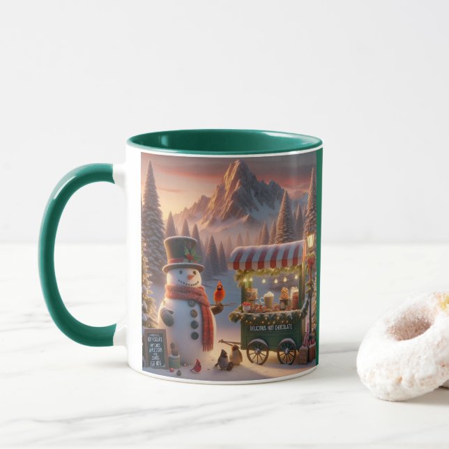 Winter Wonderland Snowman's Hot Chocolate Cart Mug (With Donut)