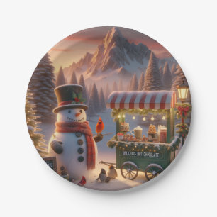 Winter Wonderland Snowman's Hot Chocolate Cart Paper Plate
