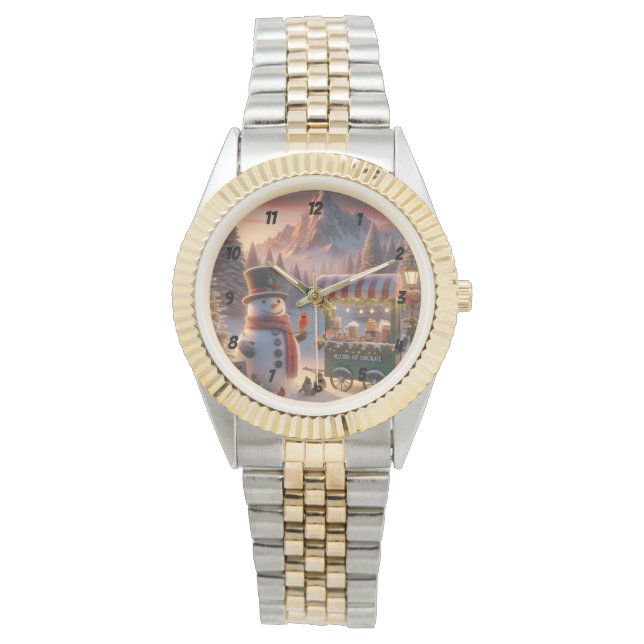 Winter Wonderland Snowman's Hot Chocolate Cart Watch (Front)