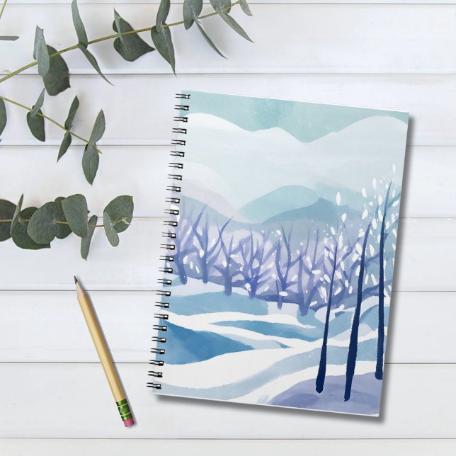 Winter Wonderland Snowy Blue Watercolor Painting Notebook (Creator Uploaded)