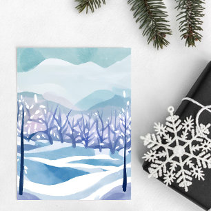 Winter Wonderland Snowy Blue Watercolor Painting Postcard