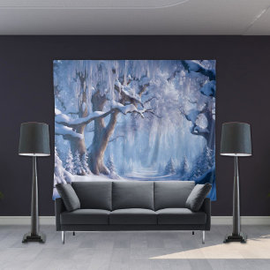 Winter Wonderland Snowy Forest Backdrop Tapestry