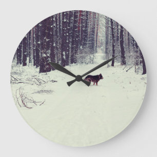 Winter Wonderland: Snowy Pine Forest Large Clock