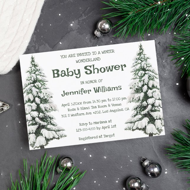 winter wonderland snowy pine trees baby shower   invitation (Creator Uploaded)
