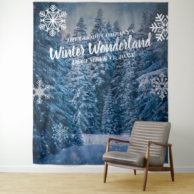 Winter Wonderland Snowy Trees  | Party Backdrop Tapestry (In Situ)