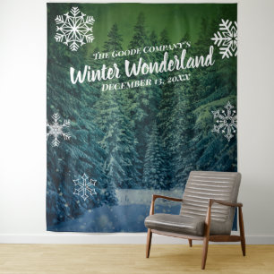 Winter Wonderland Snowy Trees Party Backdrop Tapestry