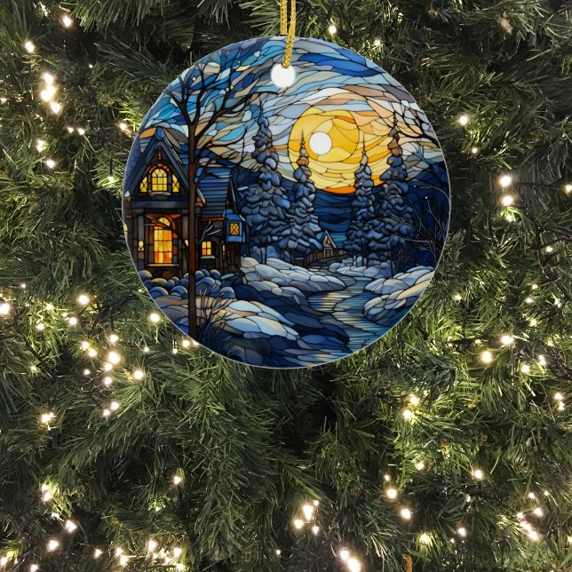 Winter Wonderland Stained Glass Christmas Ceramic Ornament (Creator Uploaded)
