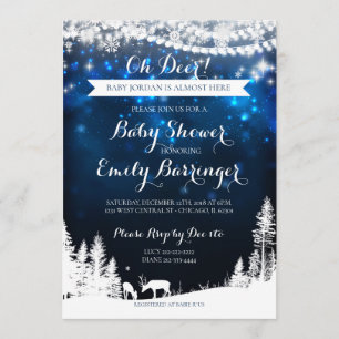 Winter Wonderland Starry Night Deer Baby Shower Invitation