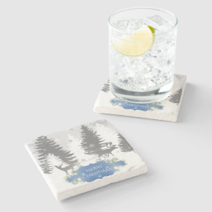 Winter Wonderland Stone Coaster - Blue