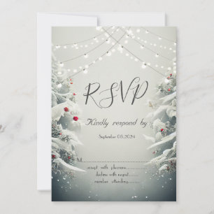Winter Wonderland, String Lights Snow RSVP  Invitation