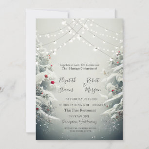 Winter Wonderland, String Lights Snow Wedding Invitation